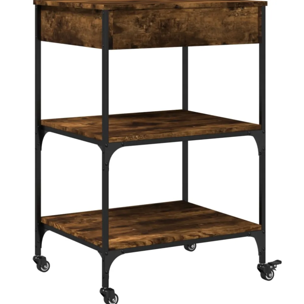 vidaXL Keukentrolley 60x48x89,5 cm bewerkt hout gerookt eikenkleurig