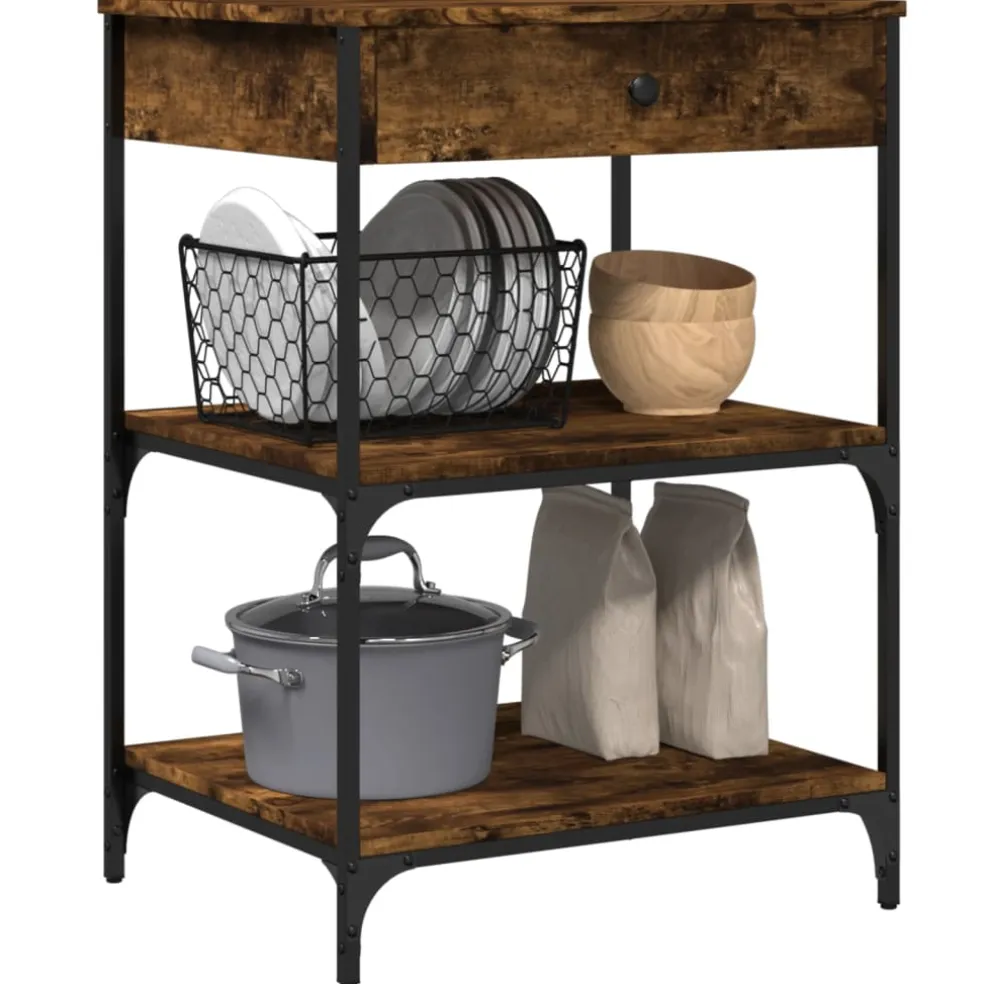 vidaXL Keukentrolley 60x48x89,5 cm bewerkt hout gerookt eikenkleurig