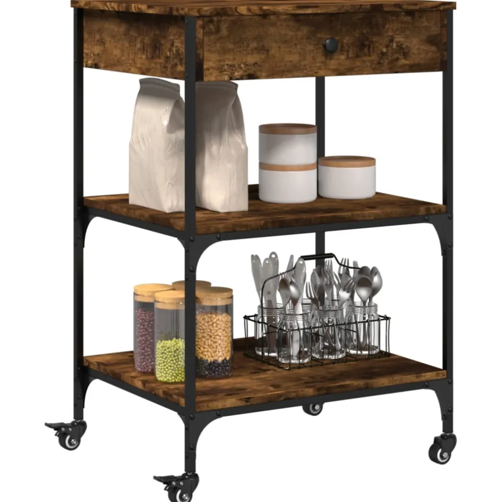 vidaXL Keukentrolley 60x48x89,5 cm bewerkt hout gerookt eikenkleurig