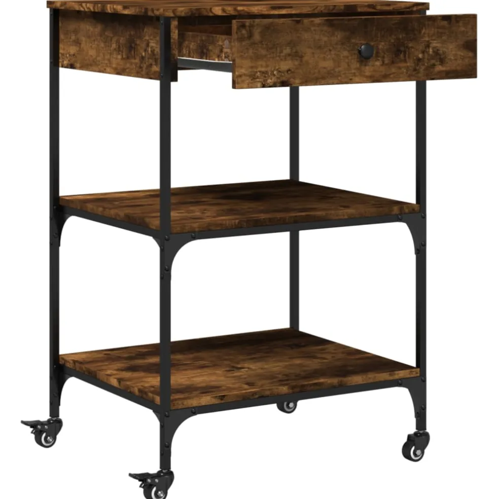 vidaXL Keukentrolley 60x48x89,5 cm bewerkt hout gerookt eikenkleurig