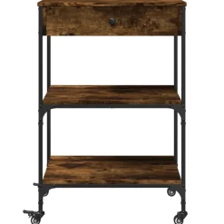 vidaXL Keukentrolley 60x48x89,5 cm bewerkt hout gerookt eikenkleurig