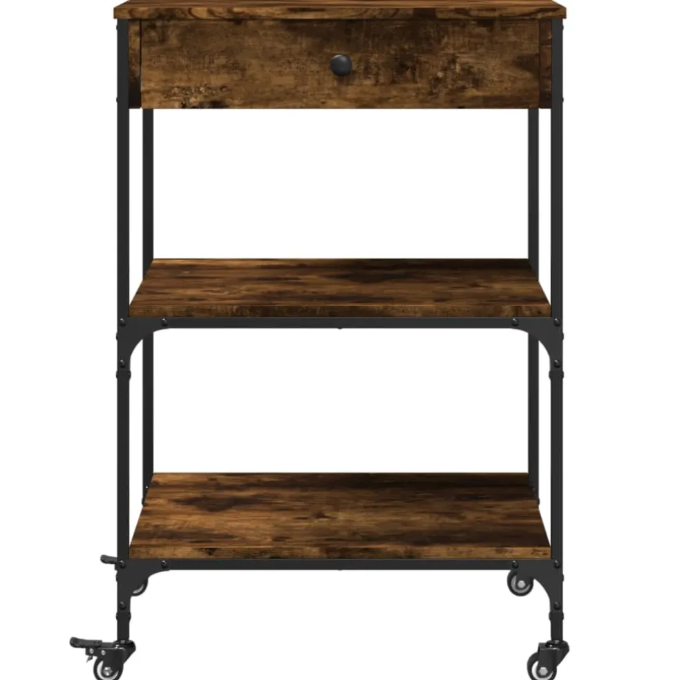 vidaXL Keukentrolley 60x48x89,5 cm bewerkt hout gerookt eikenkleurig
