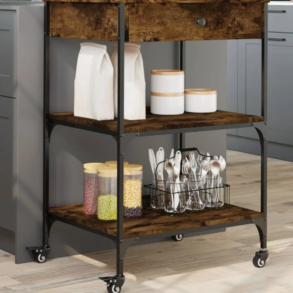 vidaXL Keukentrolley 60x48x89,5 cm bewerkt hout gerookt eikenkleurig