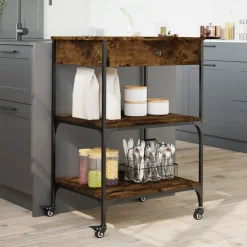 vidaXL Keukentrolley 60x48x89,5 cm bewerkt hout gerookt eikenkleurig