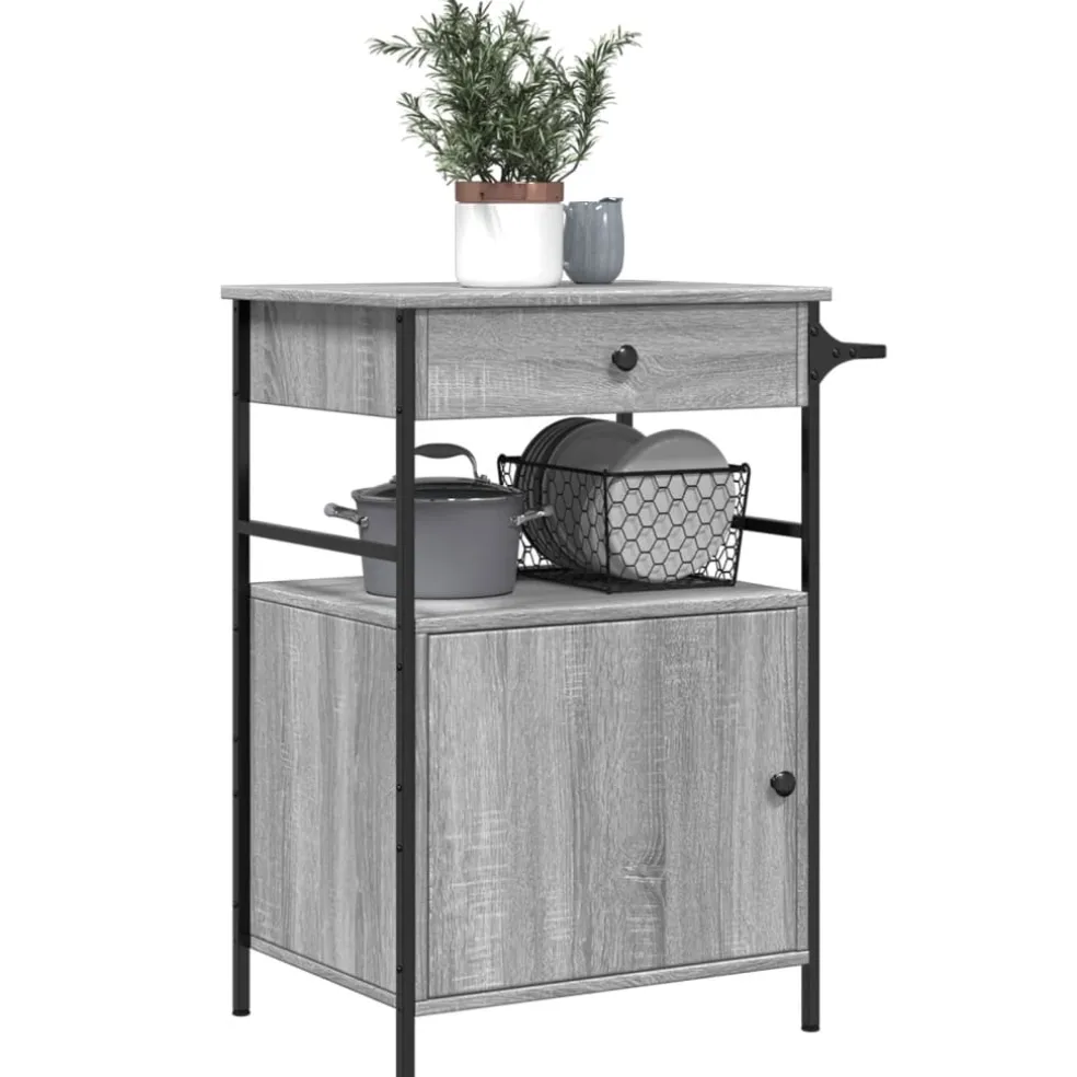 vidaXL Keukentrolley 56x43x89,5 cm bewerkt hout grijs sonoma eiken