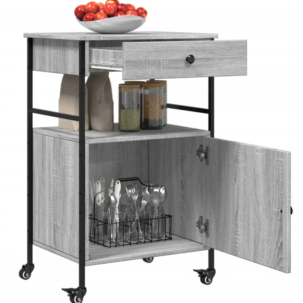 vidaXL Keukentrolley 56x43x89,5 cm bewerkt hout grijs sonoma eiken