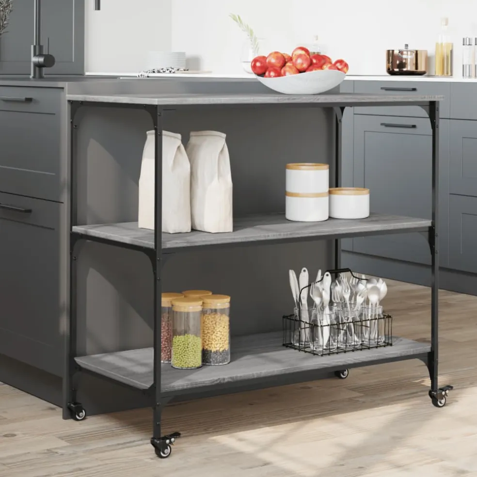 vidaXL Keukentrolley 102x50x95 cm bewerkt hout grijs sonoma eiken