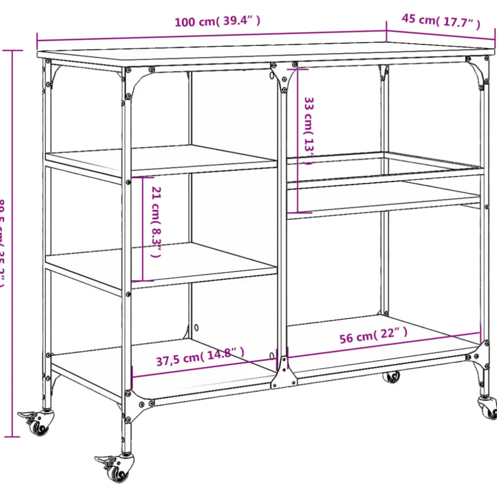 vidaXL Keukentrolley 82x40x78,5 cm bewerkt hout bruin eikenkleurig
