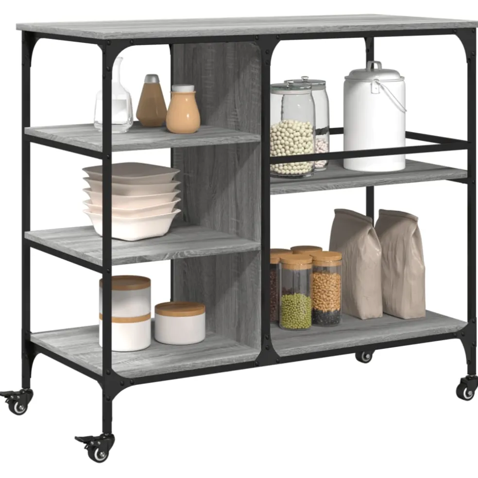 vidaXL Keukentrolley 82x40x78,5 cm bewerkt hout bruin eikenkleurig