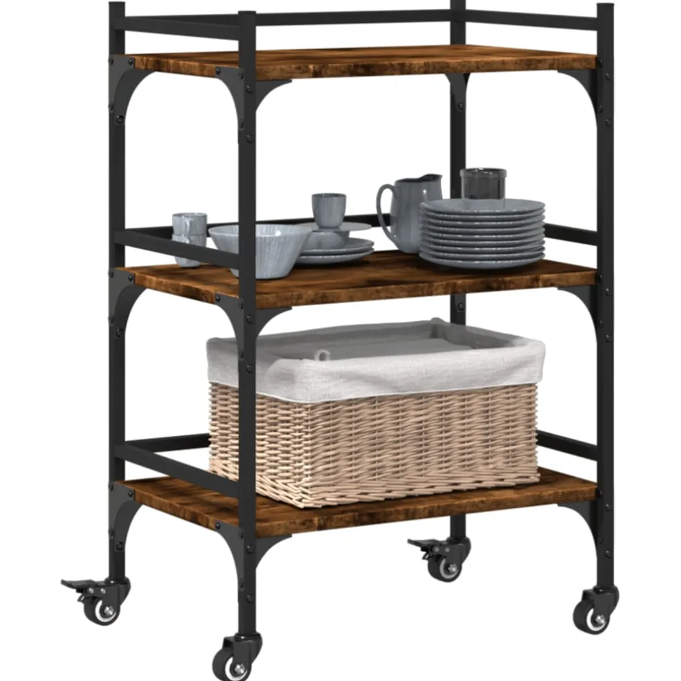 vidaXL Keukentrolley 50x35x75,5 cm bewerkt hout gerookt eikenkleurig