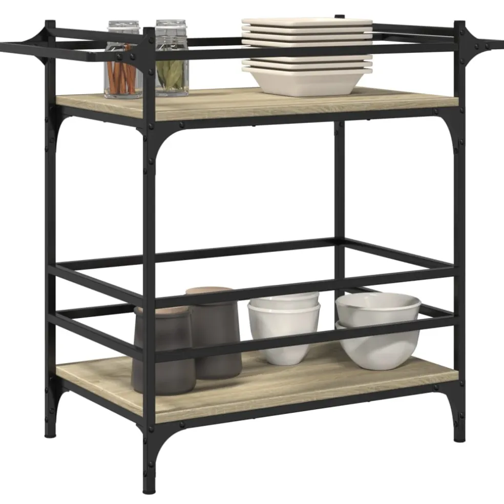 vidaXL Keukentrolley 82x40x78,5 cm bewerkt hout sonoma eikenkleurig