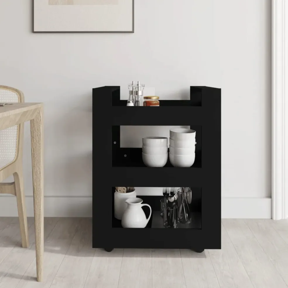 vidaXL Keukentrolley 60x45x80 cm bewerkt hout zwart