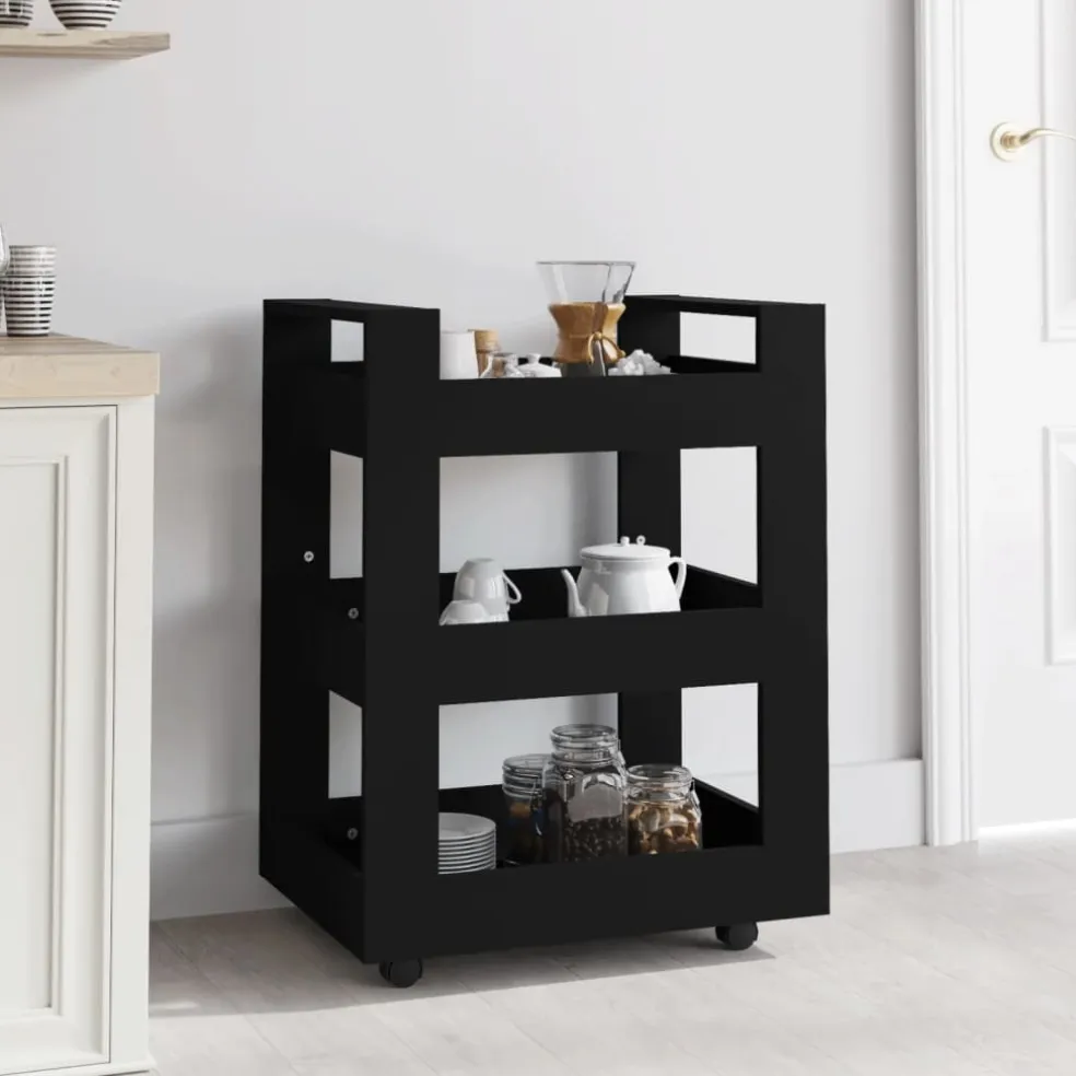 vidaXL Keukentrolley 60x45x80 cm bewerkt hout zwart