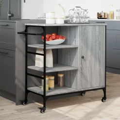vidaXL Keukentrolley 100x50x95 cm bewerkt hout zwart