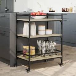 vidaXL Keukentrolley 81,5x41x92,5 cm bewerkt hout grijs sonoma eiken