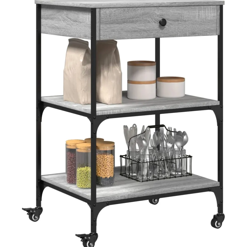 vidaXL Keukentrolley 60x48x89,5 cm bewerkt hout grijs sonoma eiken
