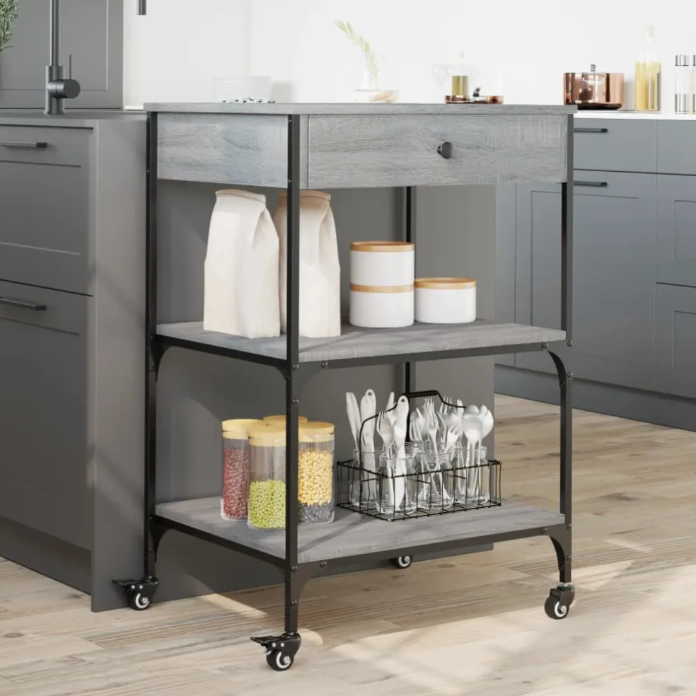 vidaXL Keukentrolley 60x48x89,5 cm bewerkt hout grijs sonoma eiken