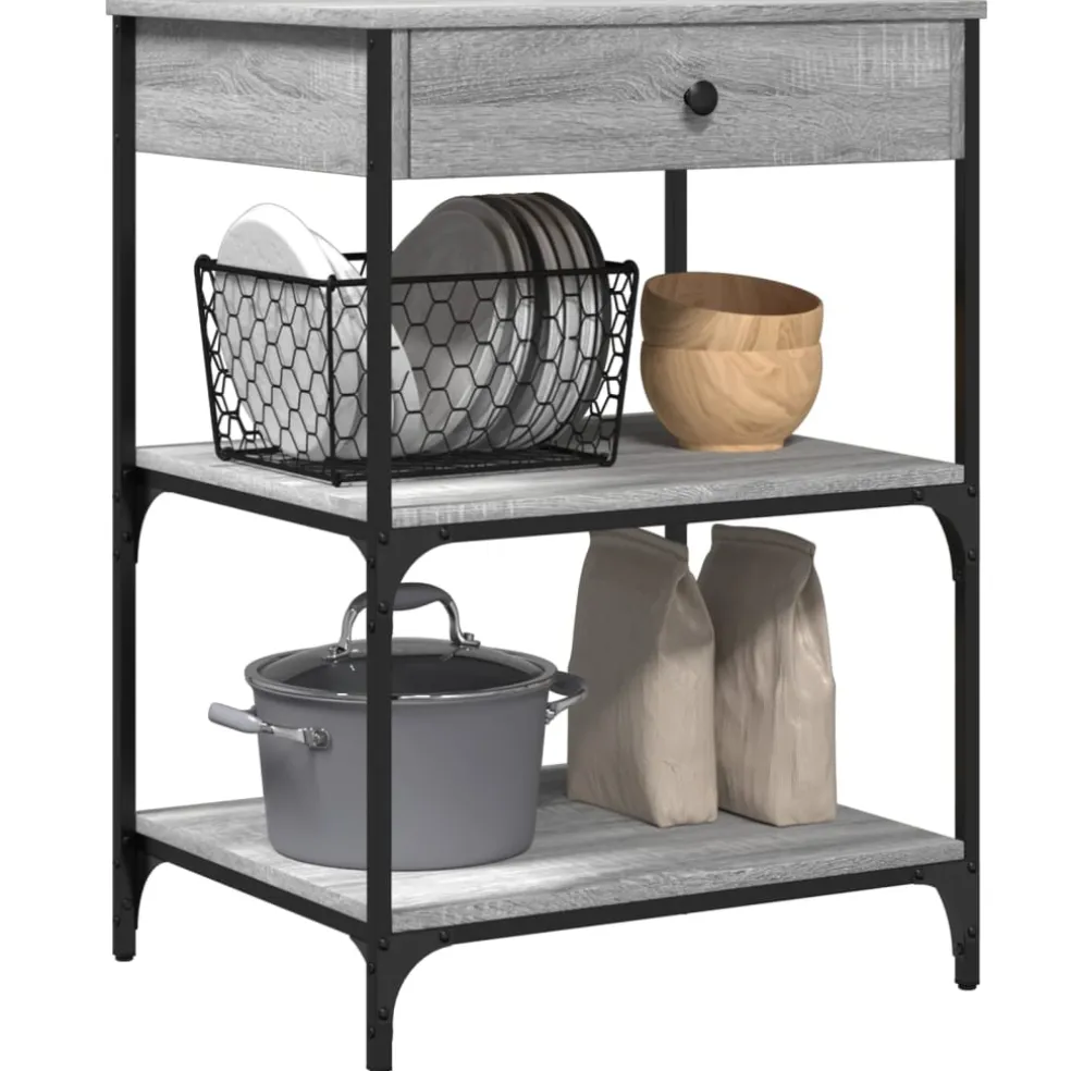 vidaXL Keukentrolley 60x48x89,5 cm bewerkt hout grijs sonoma eiken