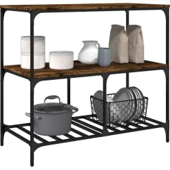vidaXL Keukentrolley 100x50x95 cm bewerkt hout gerookt eikenkleurig