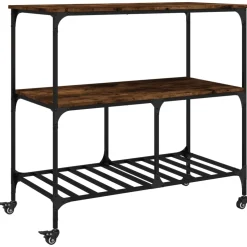 vidaXL Keukentrolley 100x50x95 cm bewerkt hout gerookt eikenkleurig