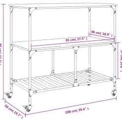 vidaXL Keukentrolley 100x50x95 cm bewerkt hout gerookt eikenkleurig