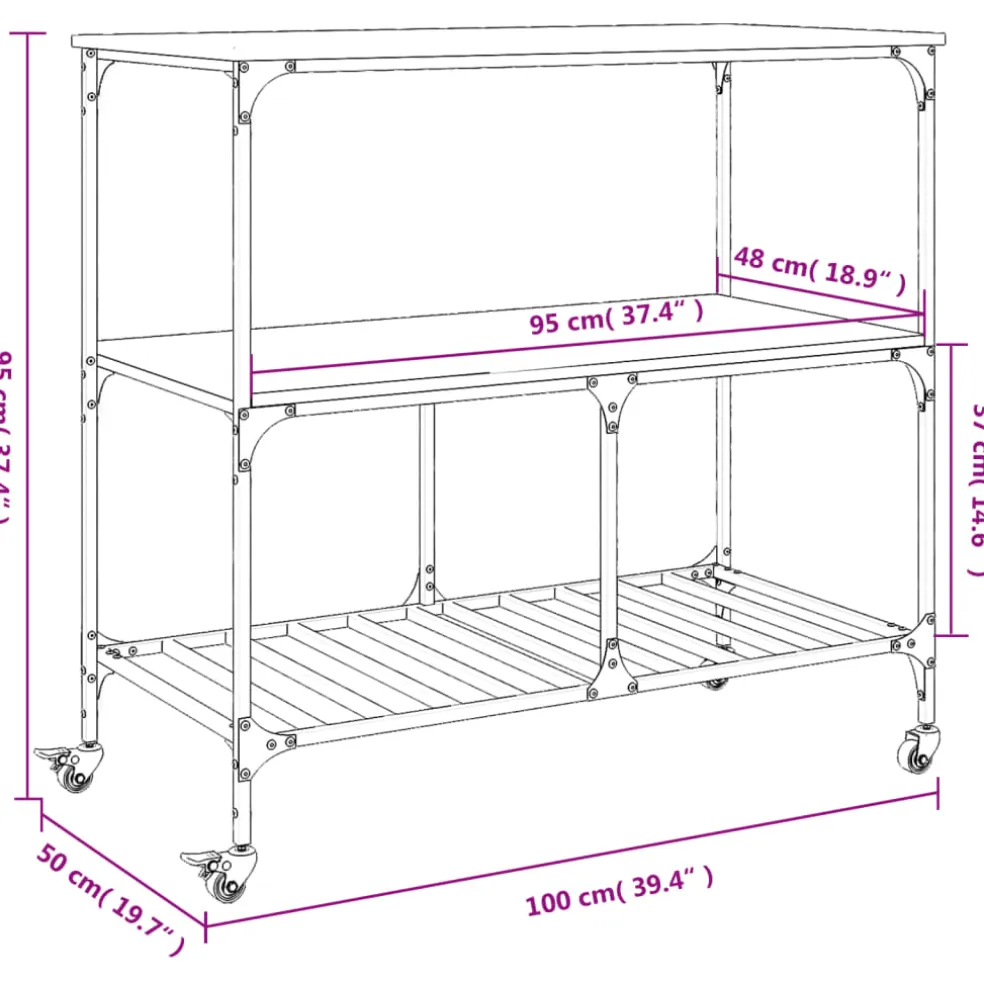 vidaXL Keukentrolley 100x50x95 cm bewerkt hout gerookt eikenkleurig