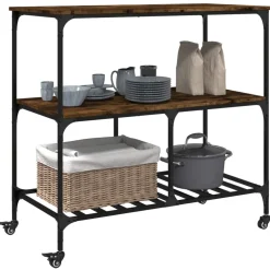 vidaXL Keukentrolley 100x50x95 cm bewerkt hout gerookt eikenkleurig