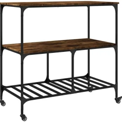 vidaXL Keukentrolley 100x50x95 cm bewerkt hout gerookt eikenkleurig