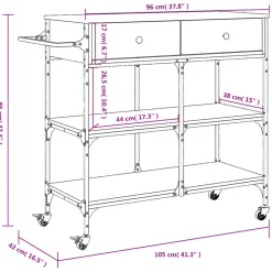 vidaXL Keukentrolley 105x42x95 cm bewerkt hout gerookt eikenkleurig