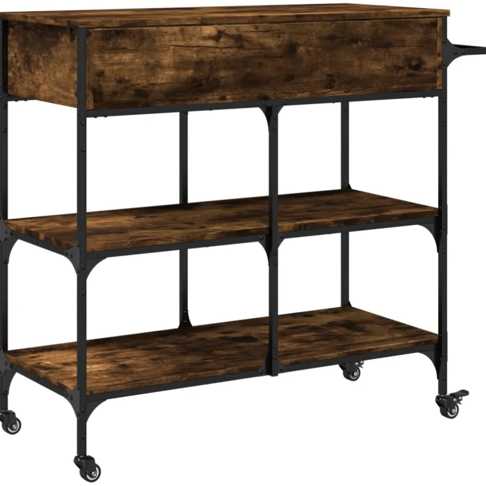 vidaXL Keukentrolley 105x42x95 cm bewerkt hout gerookt eikenkleurig
