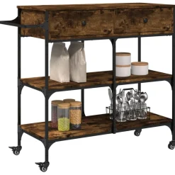 vidaXL Keukentrolley 105x42x95 cm bewerkt hout gerookt eikenkleurig