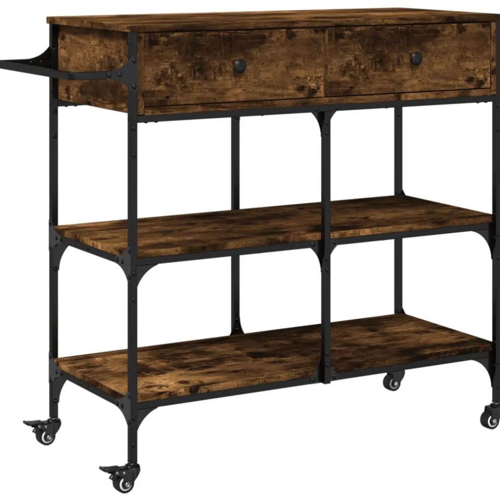 vidaXL Keukentrolley 105x42x95 cm bewerkt hout gerookt eikenkleurig