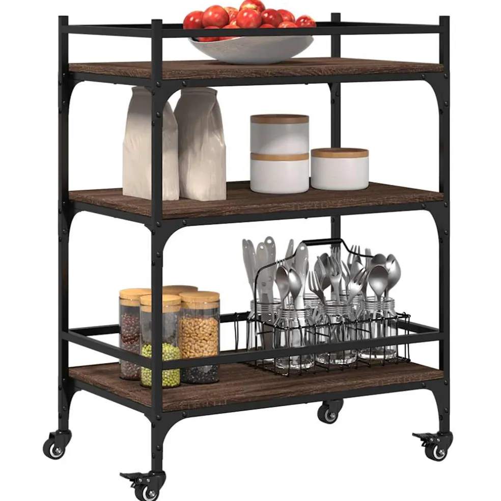 vidaXL Keukentrolley 65x40x86,5 cm bewerkt hout bruin eikenkleurig