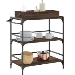 vidaXL Keukentrolley 81,5x41x92,5 cm bewerkt hout bruin eikenkleurig