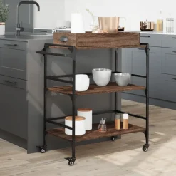 vidaXL Keukentrolley 81,5x41x92,5 cm bewerkt hout bruin eikenkleurig