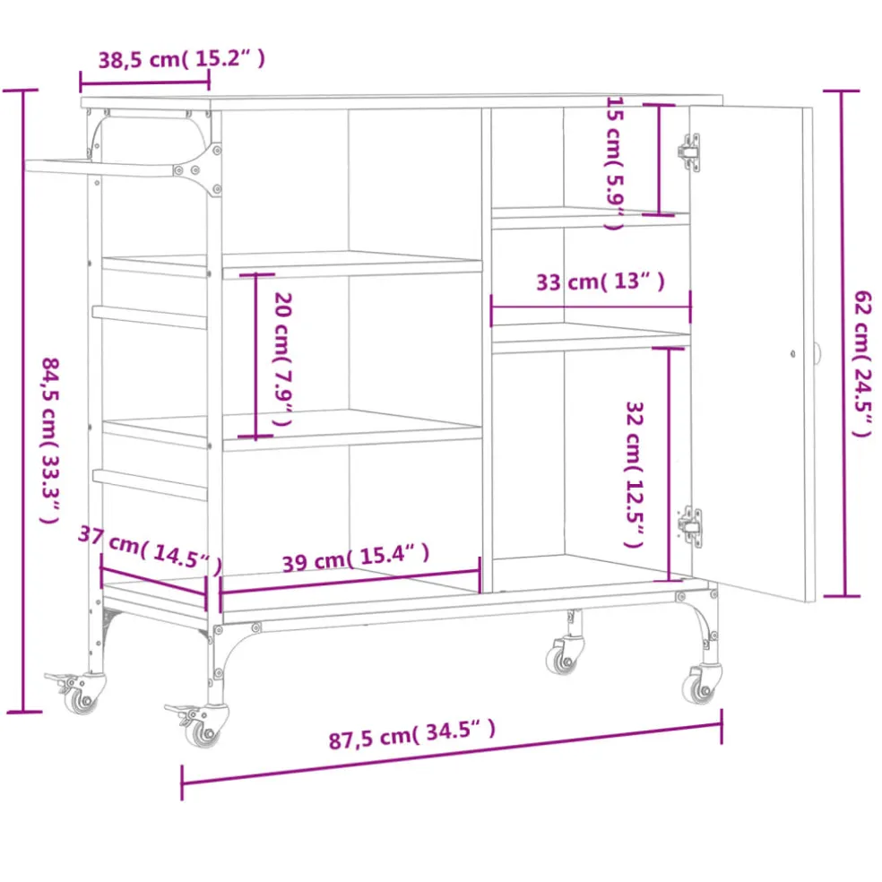 vidaXL Keukentrolley 87,5x38,5x84,5 cm bewerkt hout zwart
