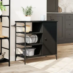 vidaXL Keukentrolley 87,5x38,5x84,5 cm bewerkt hout zwart