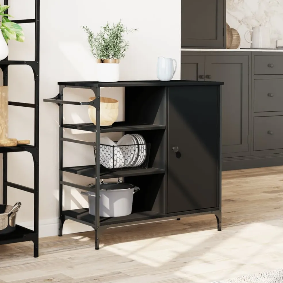 vidaXL Keukentrolley 87,5x38,5x84,5 cm bewerkt hout zwart