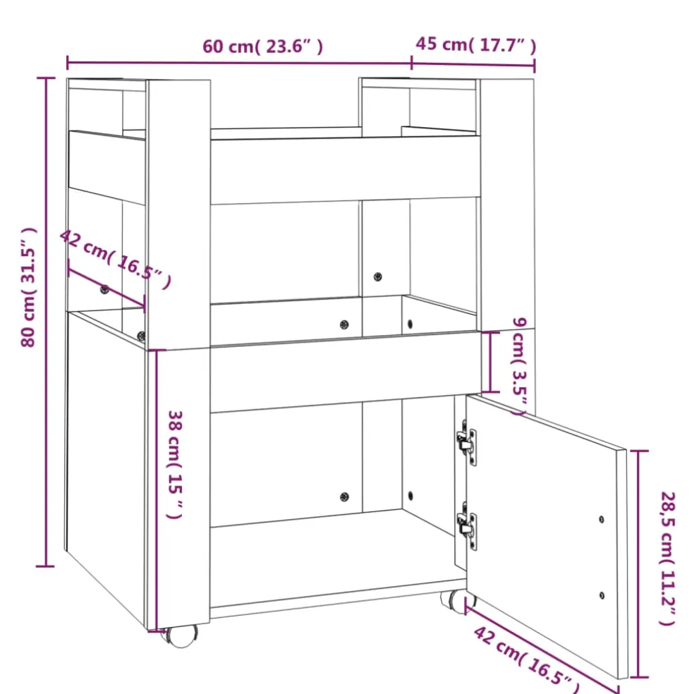 vidaXL Keukentrolley 60x45x80 cm bewerkt hout betongrijs