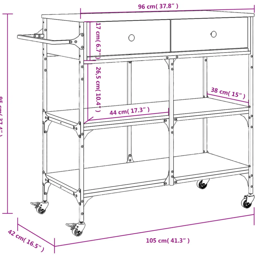 vidaXL Keukentrolley 105x42x95 cm bewerkt hout grijs sonoma eikenkleur