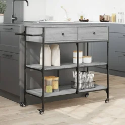 vidaXL Keukentrolley 105x42x95 cm bewerkt hout grijs sonoma eikenkleur