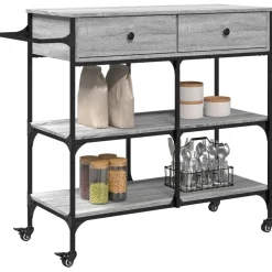 vidaXL Keukentrolley 105x42x95 cm bewerkt hout grijs sonoma eikenkleur