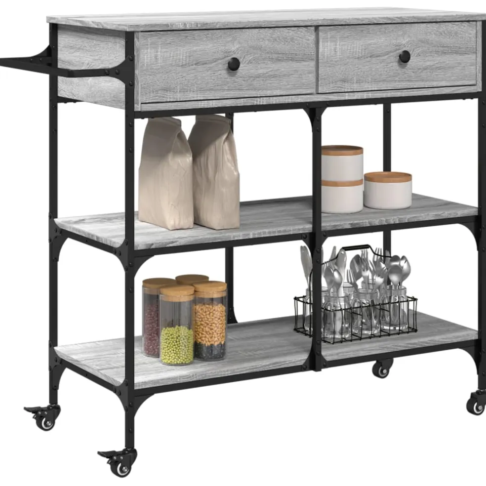 vidaXL Keukentrolley 105x42x95 cm bewerkt hout grijs sonoma eikenkleur