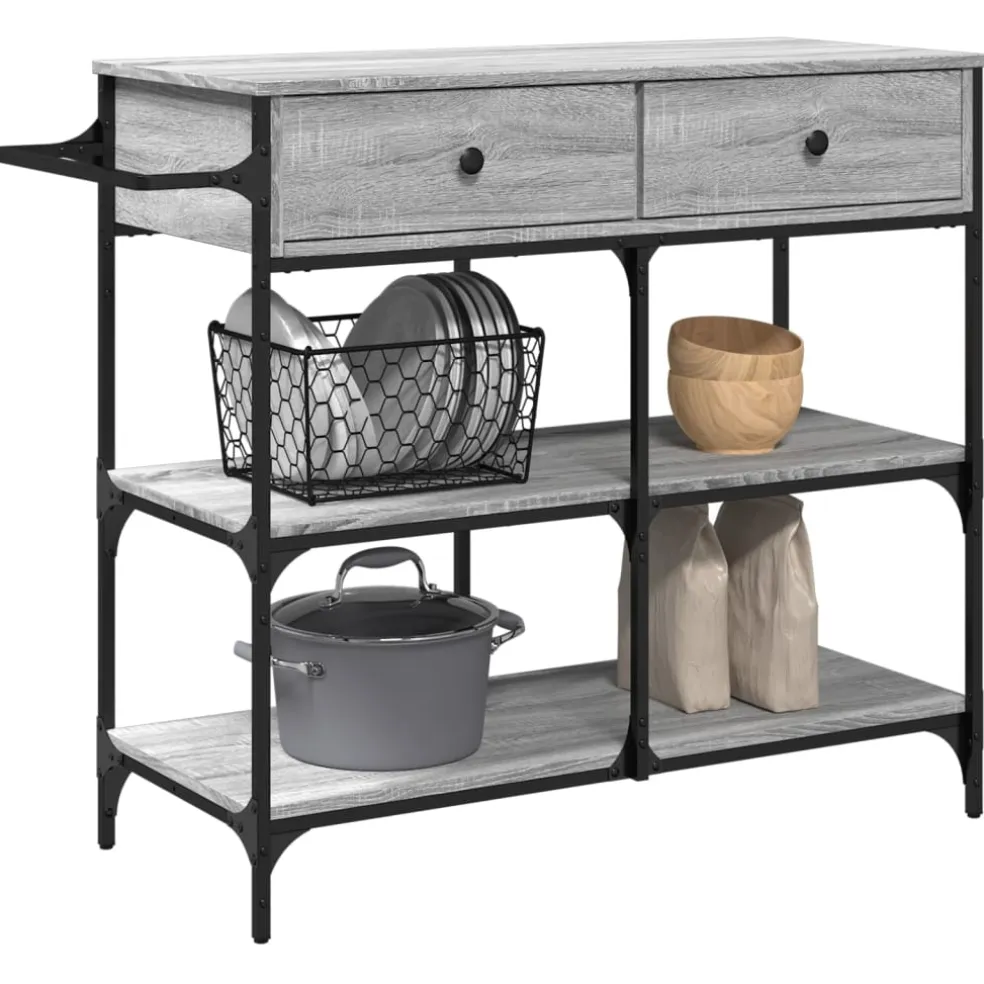 vidaXL Keukentrolley 105x42x95 cm bewerkt hout grijs sonoma eikenkleur