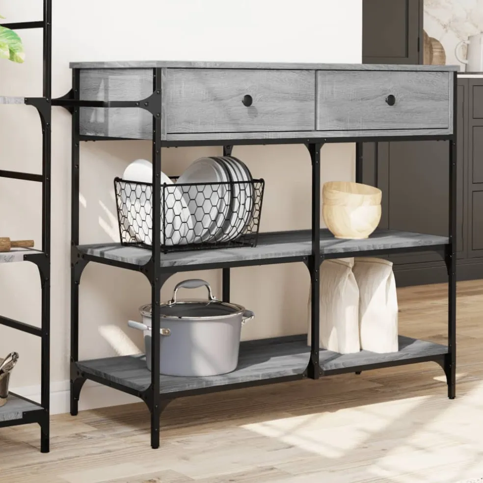 vidaXL Keukentrolley 105x42x95 cm bewerkt hout grijs sonoma eikenkleur