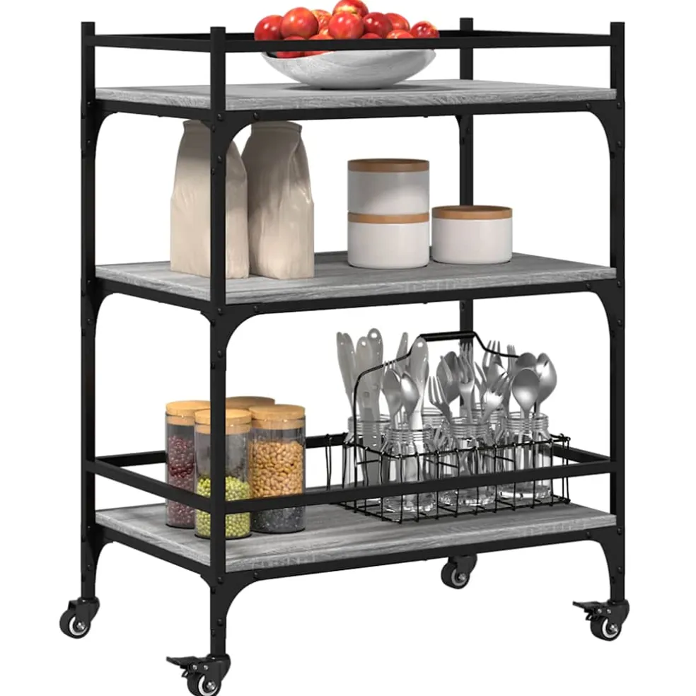 vidaXL Keukentrolley 65x40x86,5 cm bewerkt hout grijs sonoma eiken