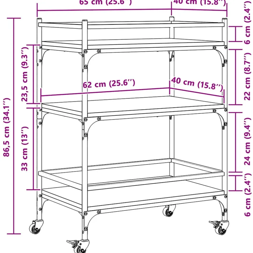 vidaXL Keukentrolley 65x40x86,5 cm bewerkt hout grijs sonoma eiken