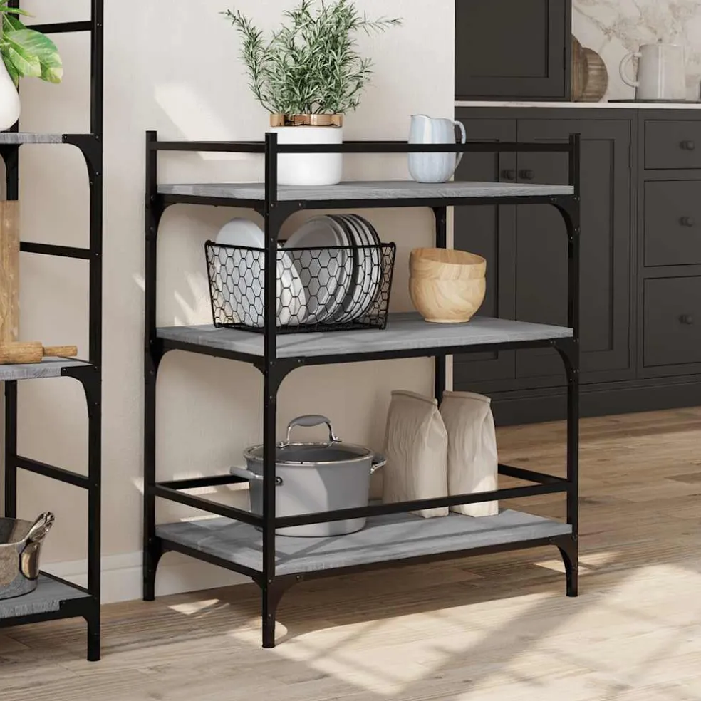 vidaXL Keukentrolley 65x40x86,5 cm bewerkt hout grijs sonoma eiken