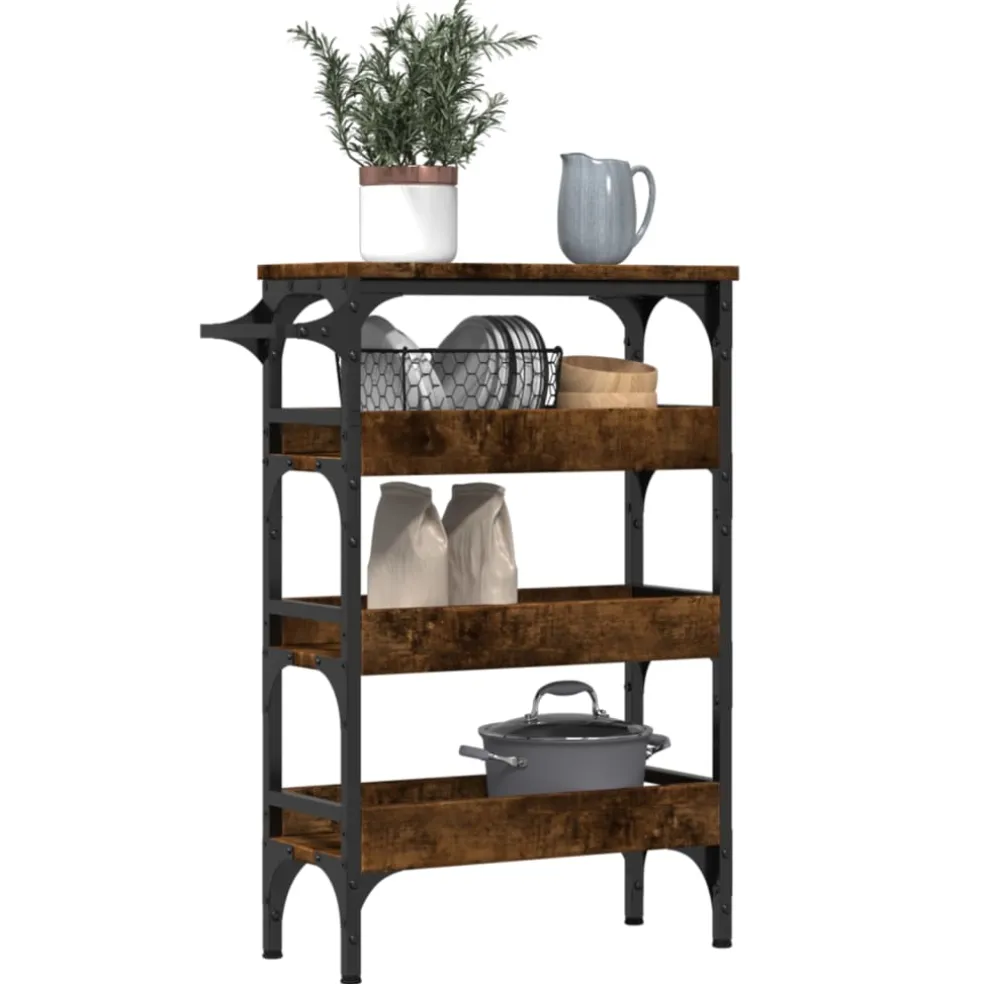 vidaXL Keukentrolley 53x20x76 cm bewerkt hout gerookt eikenkleurig