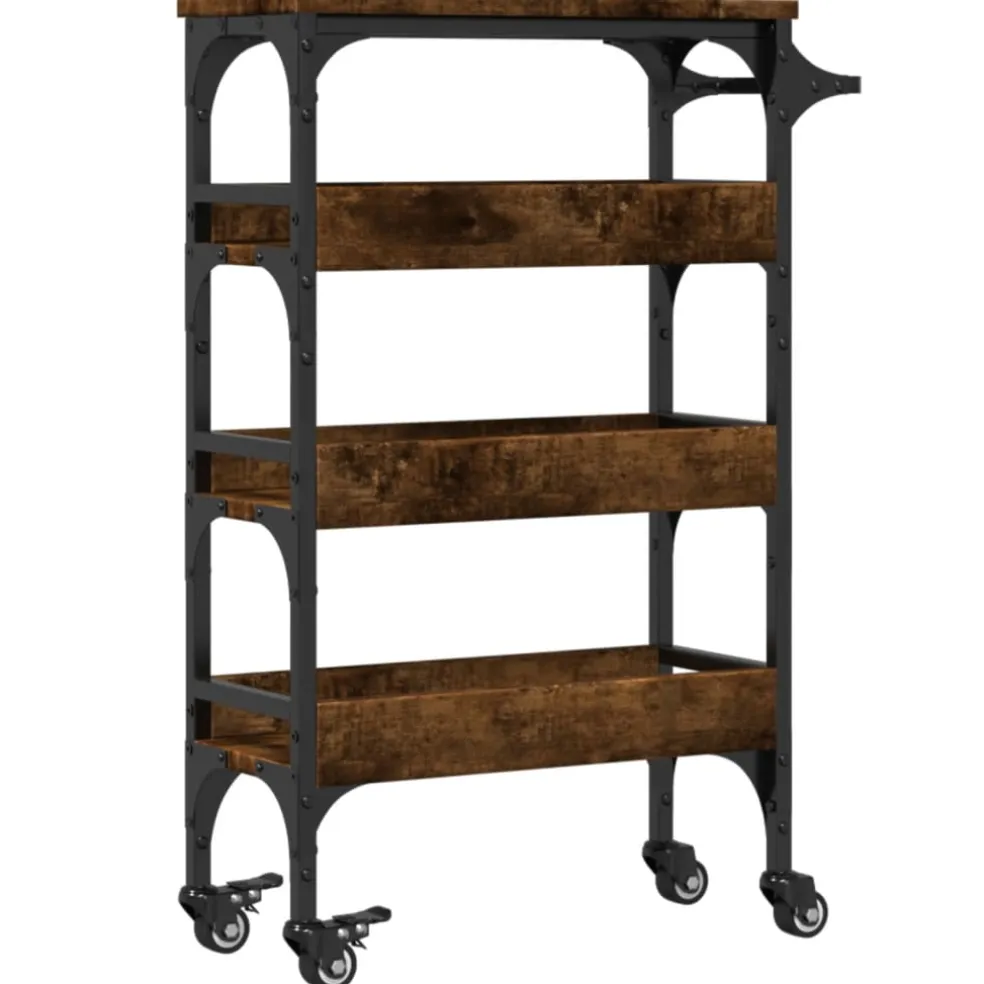 vidaXL Keukentrolley 53x20x76 cm bewerkt hout gerookt eikenkleurig